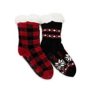 Women's Muk Luks Cabin Socks--Size S/M--Red/Black--2 Pack